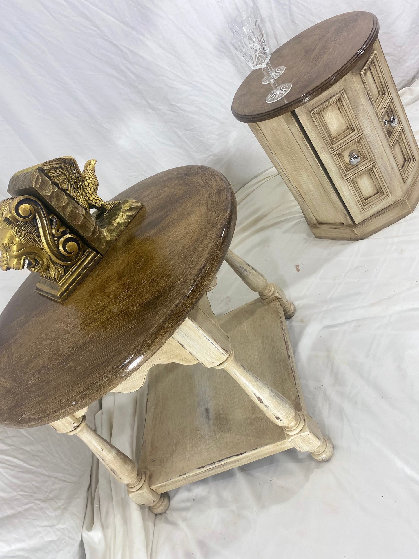 Wooden Side Table White Brown 8