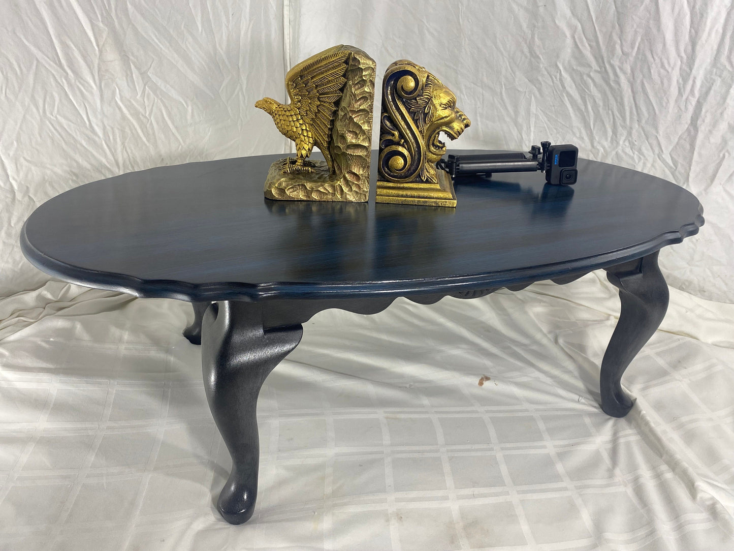 Elegant Blue-Black Oval Coffee Table Vintage Furniture
