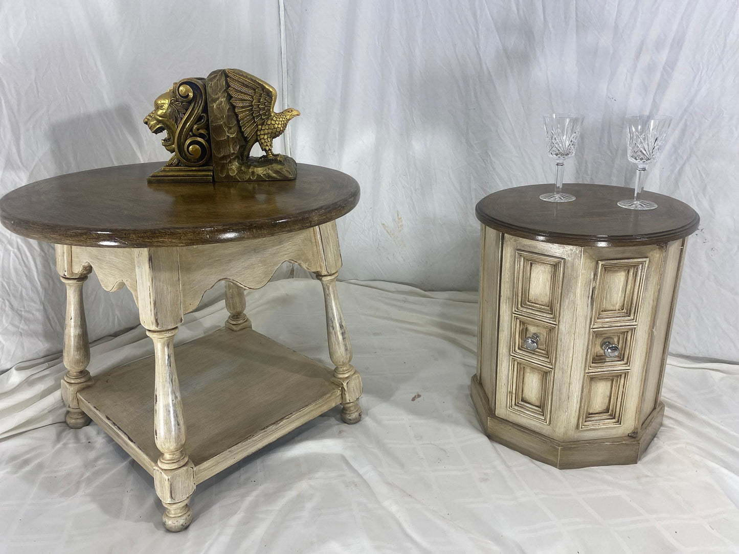 Wooden Side Table White Brown 5