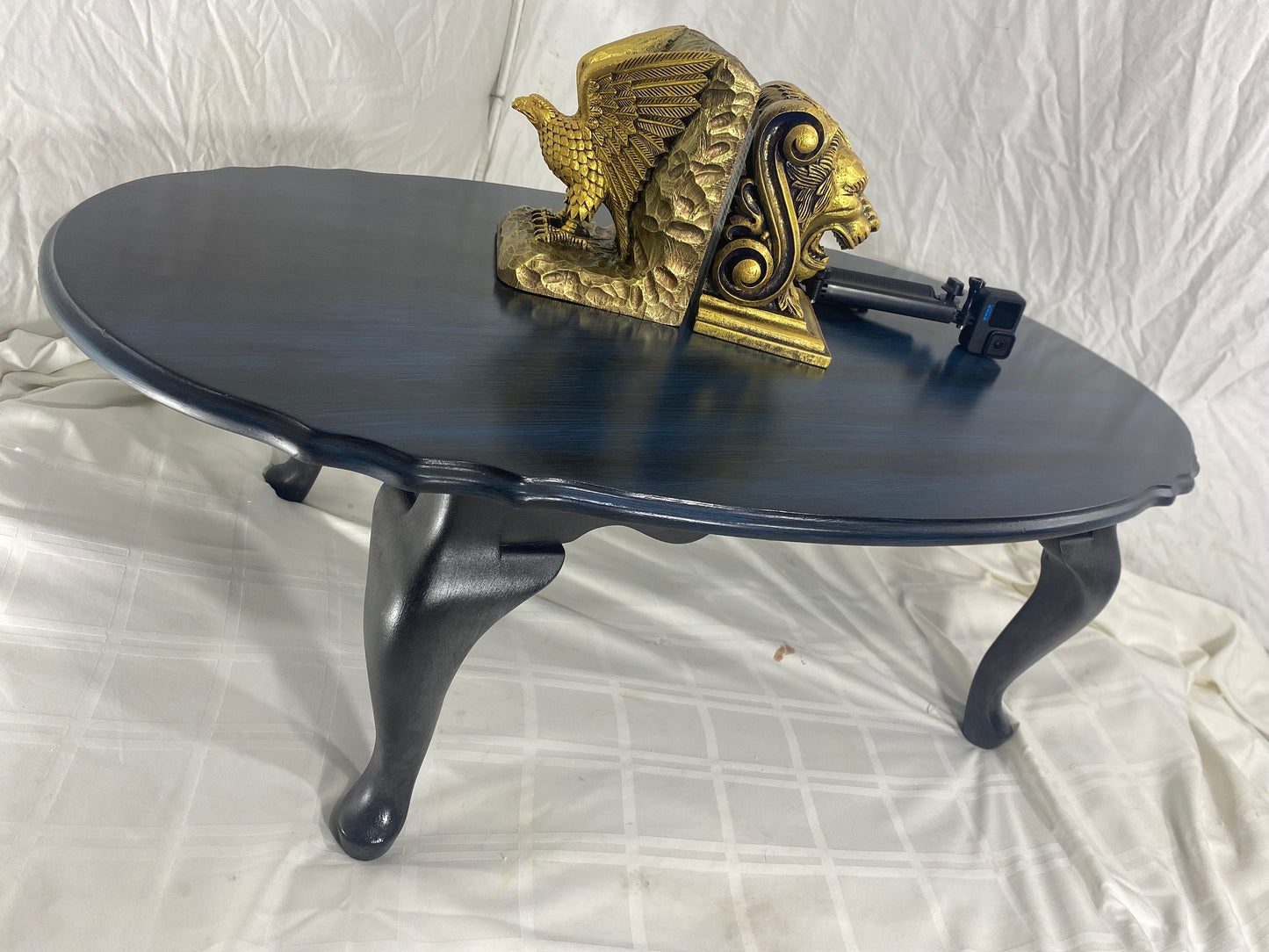 Elegant Blue-Black Oval Coffee Table Vintage Furniture3