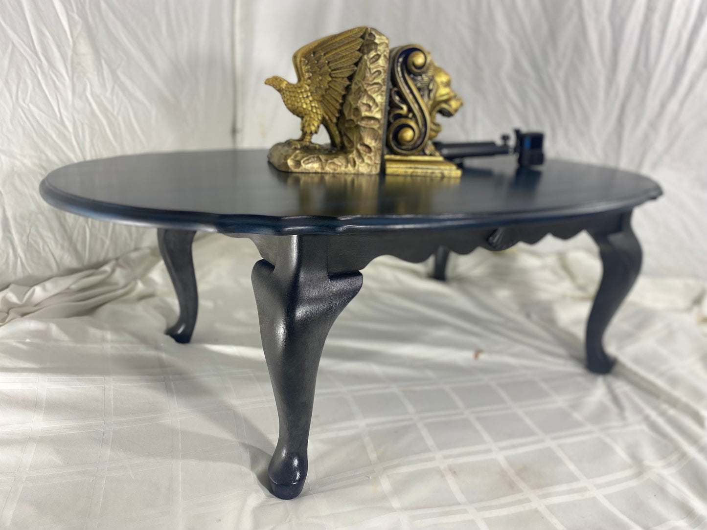 Elegant Blue-Black Oval Coffee Table Vintage Furniture 2
