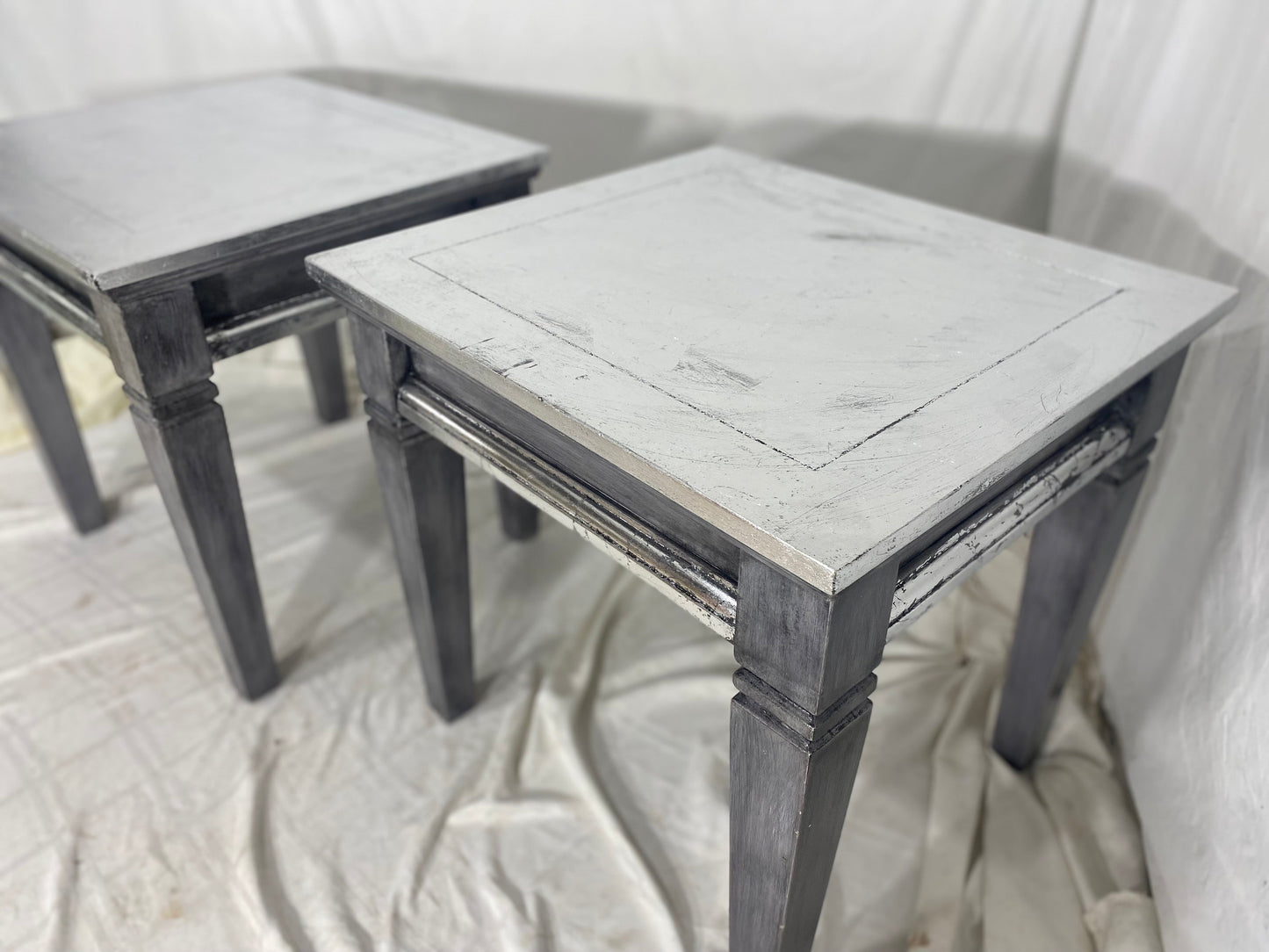 Luxurious Pair of Silver Leaf Side Tables Vintage Furniture 6