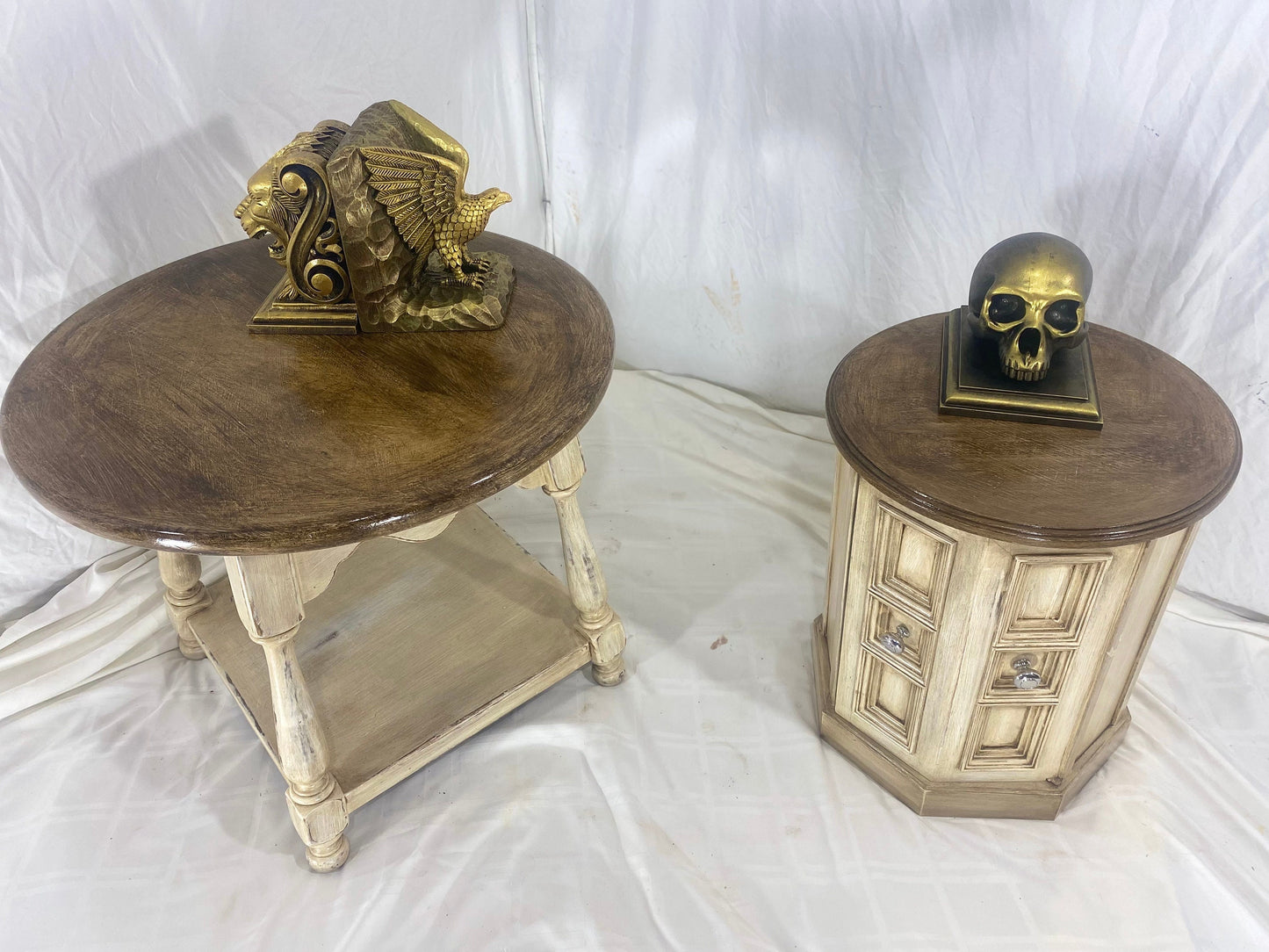 Wooden Side Table White Brown 4