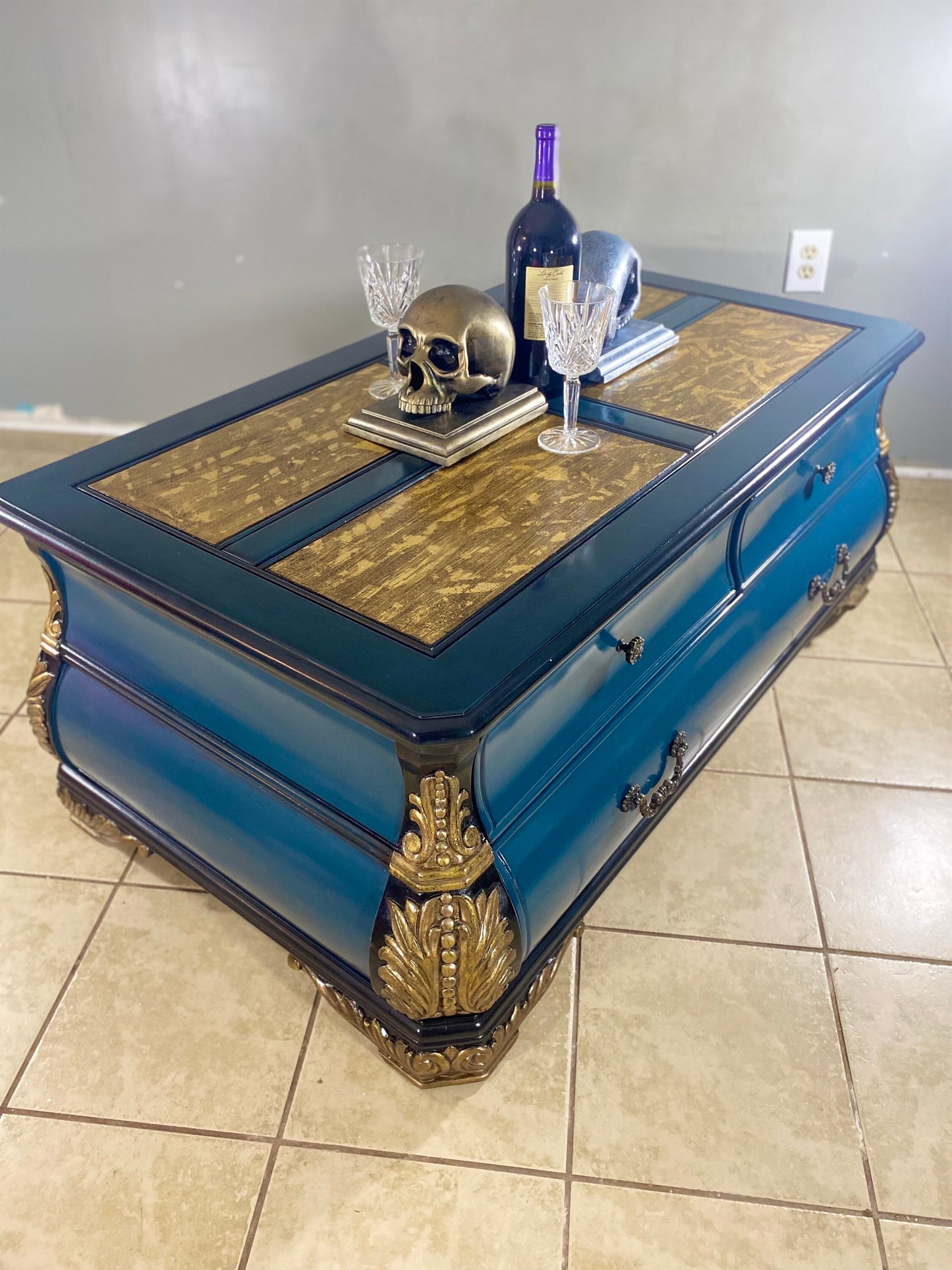 Wooden Coffee Table Gold Leaf Luxury Vintage Furniture 7