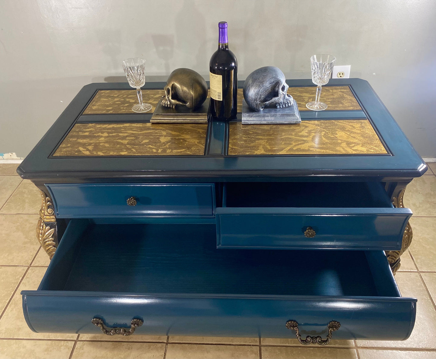 Wooden Coffee Table Gold Leaf Luxury Vintage Furniture 10