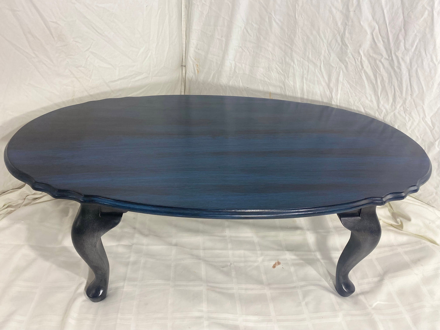 Elegant Blue-Black Oval Coffee Table Vintage Furniture 4