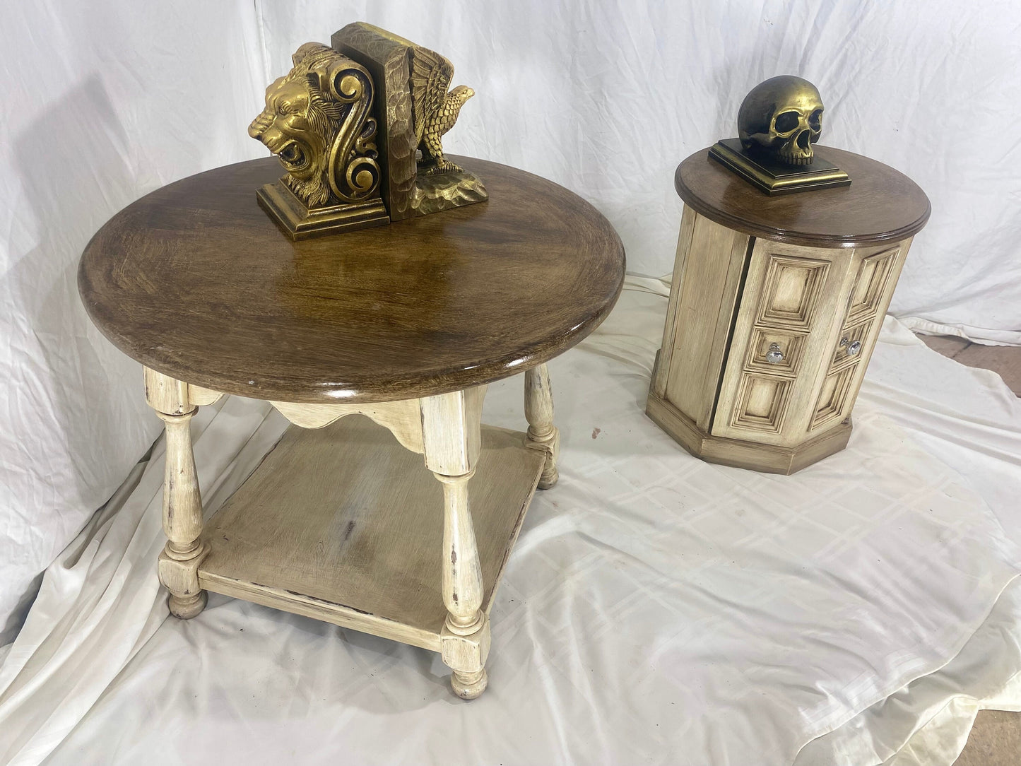 Wooden Side Table White Brown 3