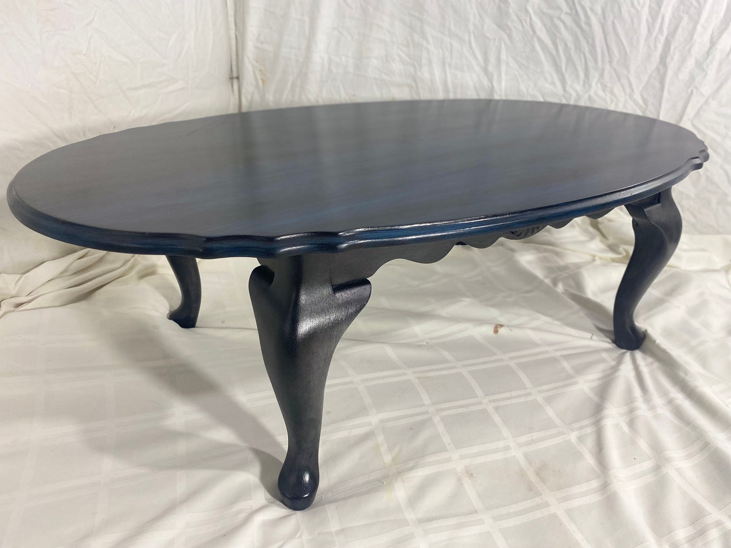 Elegant Blue-Black Oval Coffee Table Vintage Furniture 6