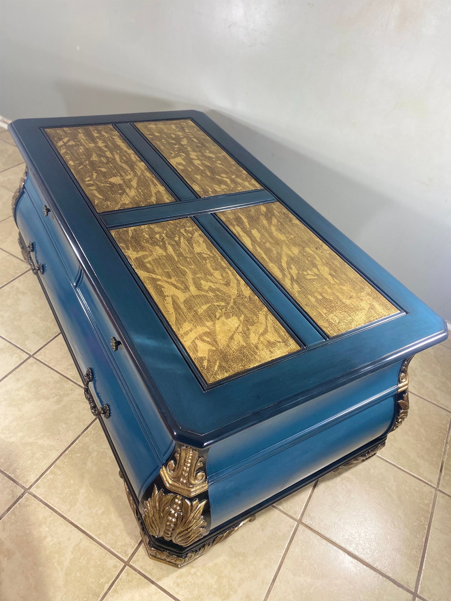 Wooden Coffee Table Gold Leaf Luxury Vintage Furniture 9