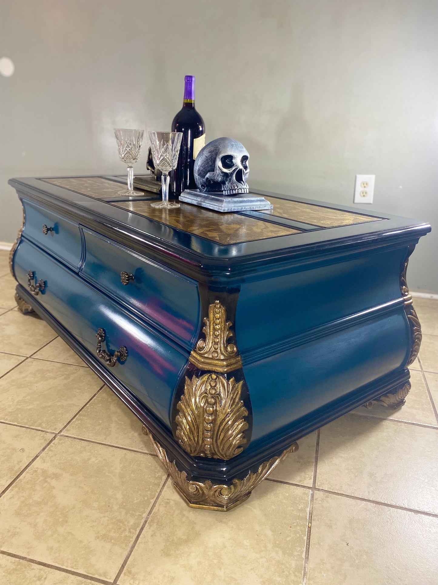 Wooden Coffee Table Gold Leaf Luxury Vintage Furniture 3