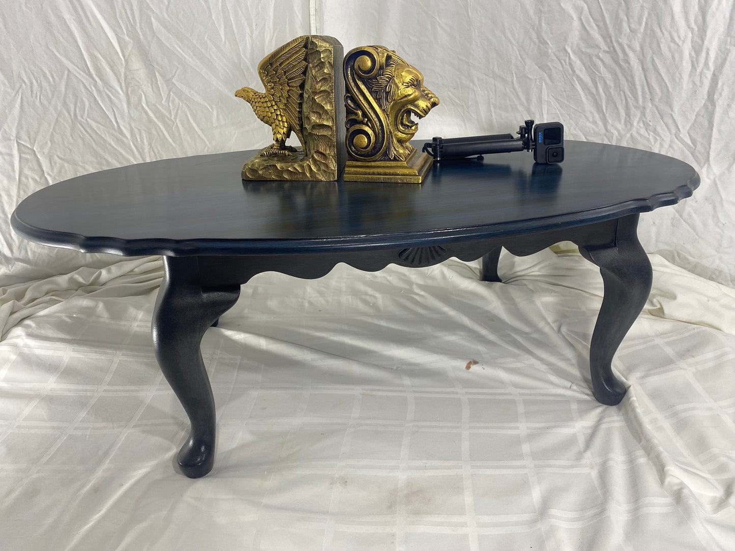 Elegant Blue-Black Oval Coffee Table Vintage Furniture 1