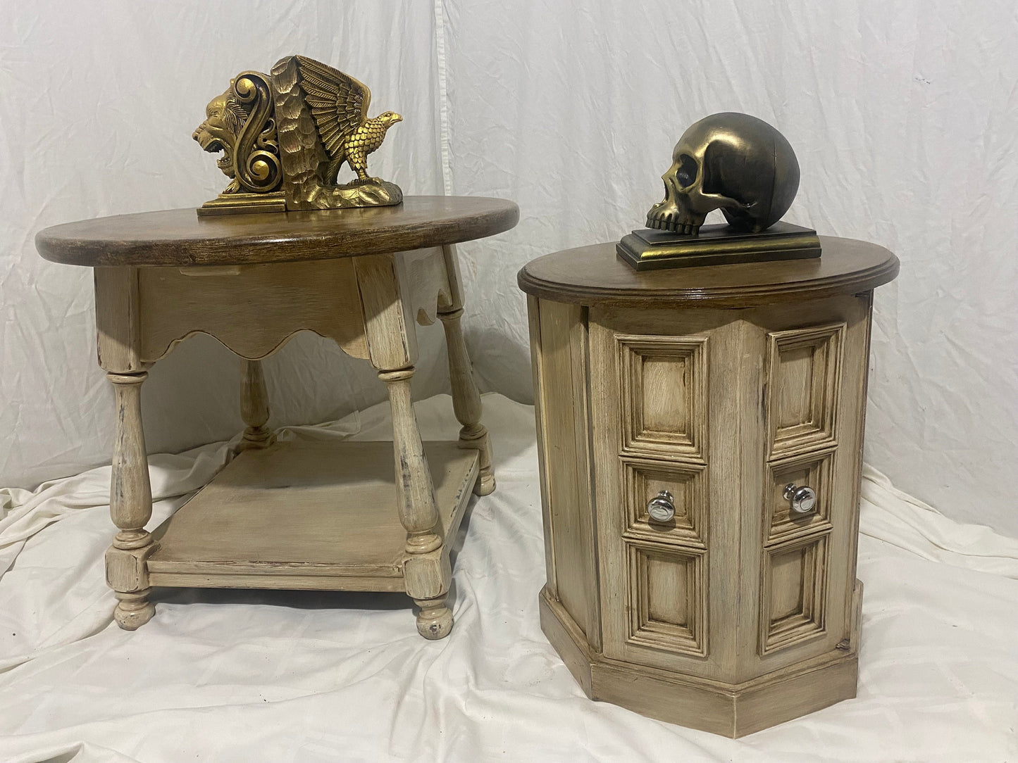 Wooden Side Table White Brown 2