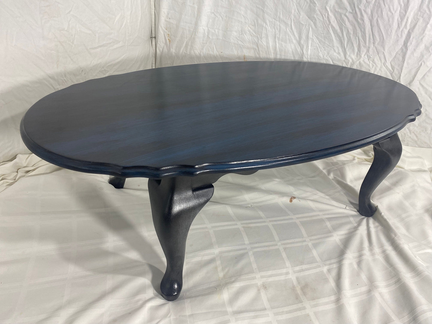 Elegant Blue-Black Oval Coffee Table Vintage Furniture 7