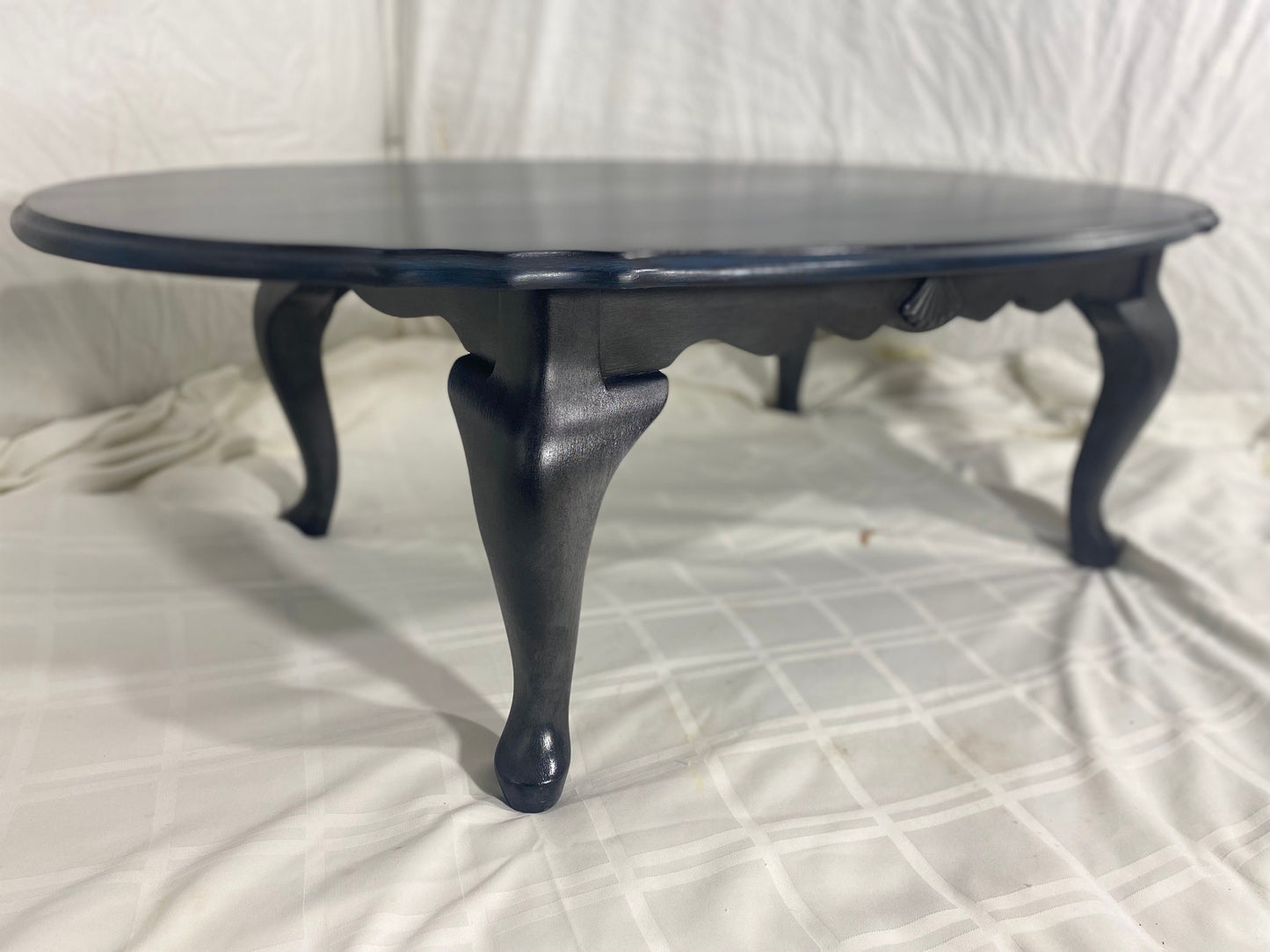 Elegant Blue-Black Oval Coffee Table Vintage Furniture 5