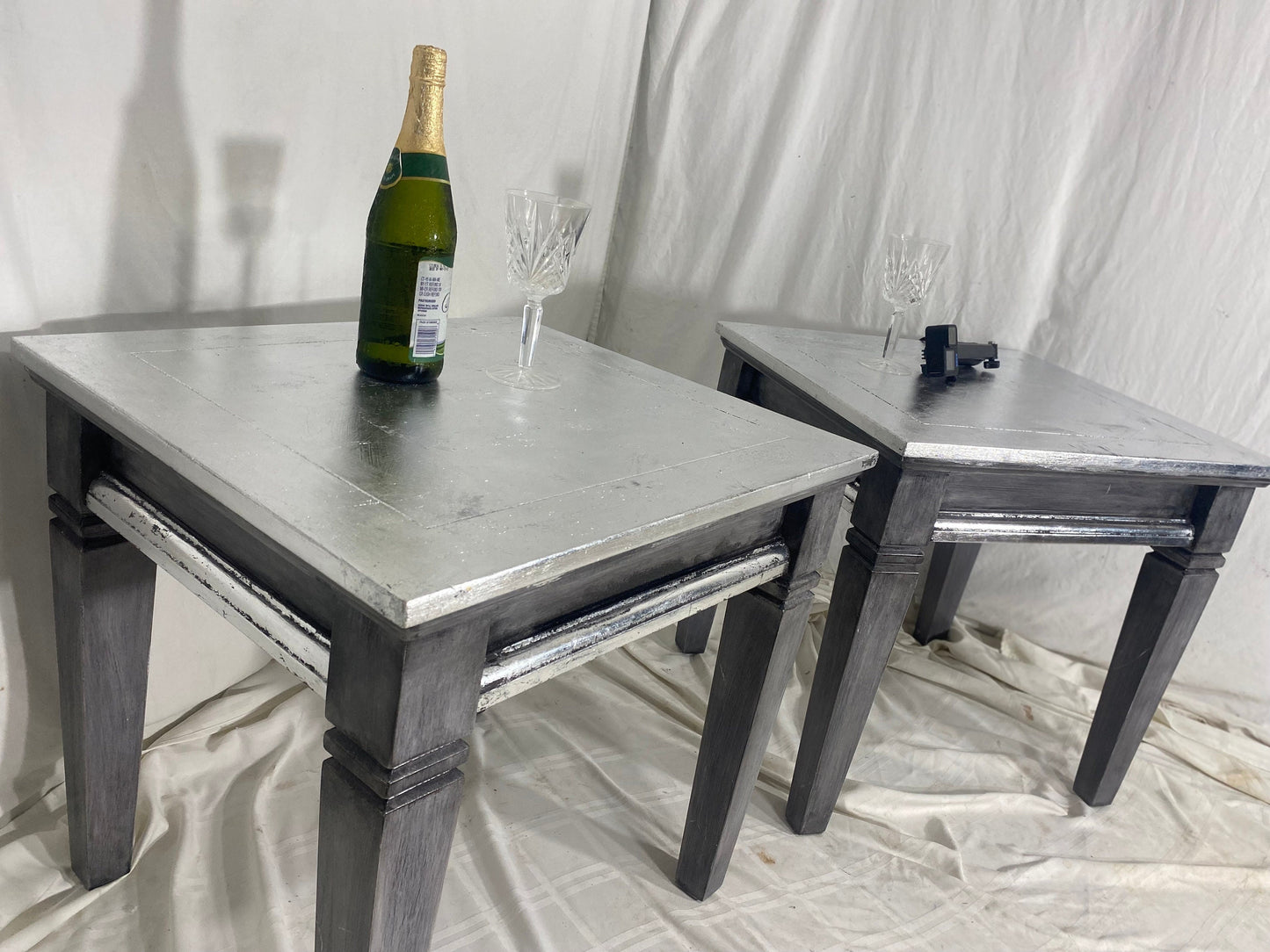 Luxurious Pair of Silver Leaf Side Tables Vintage Furniture 4