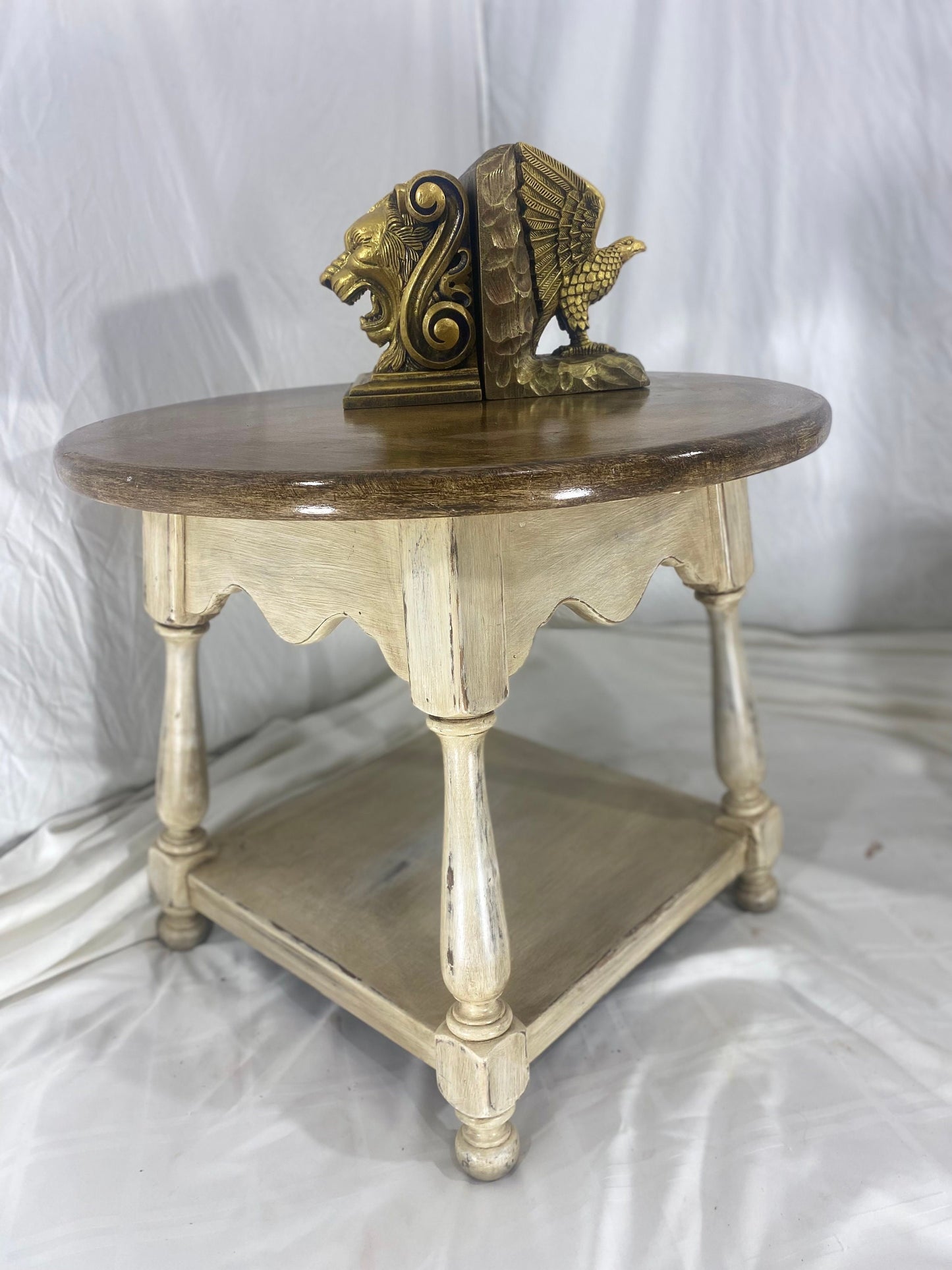 Wooden Side Table White Brown 6