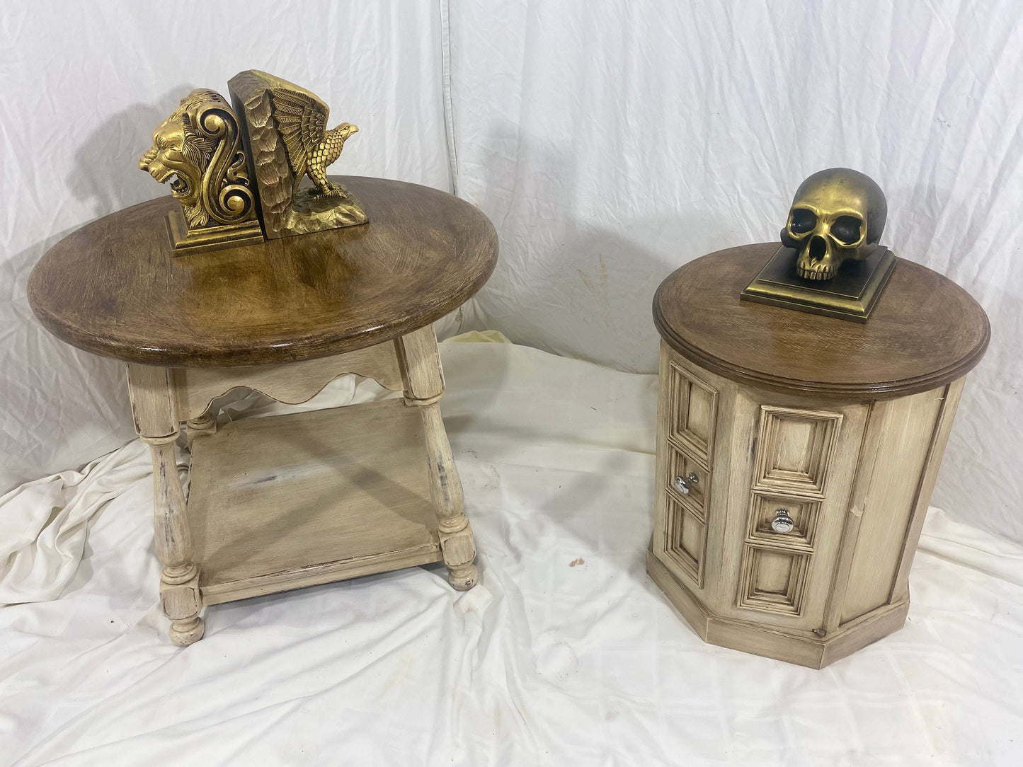 Wooden Side Table White Brown