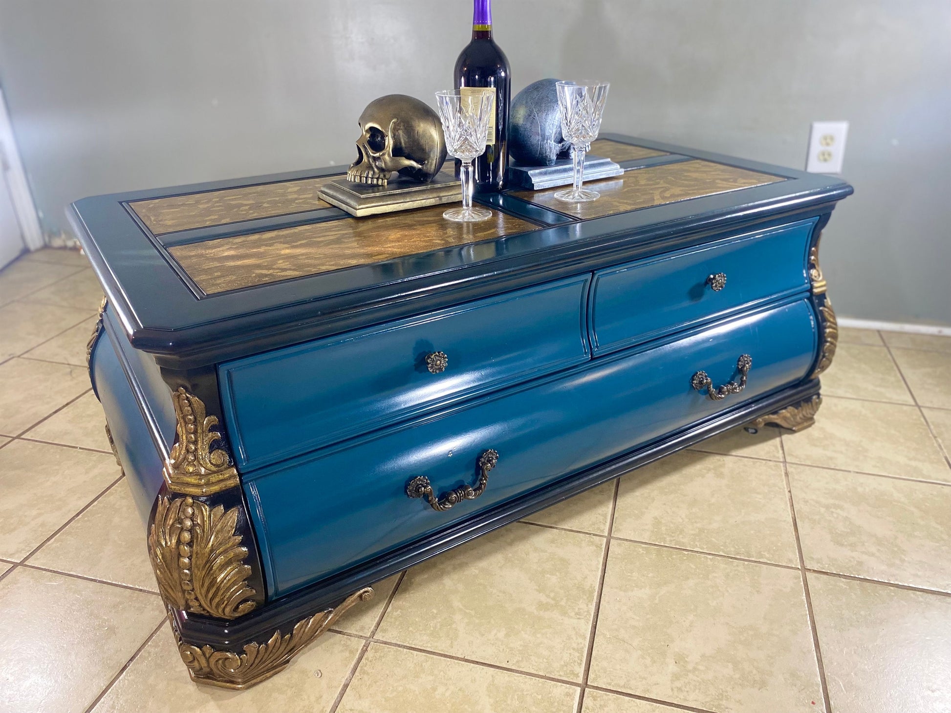 Wooden Coffee Table Gold Leaf Luxury Vintage Furniture 5