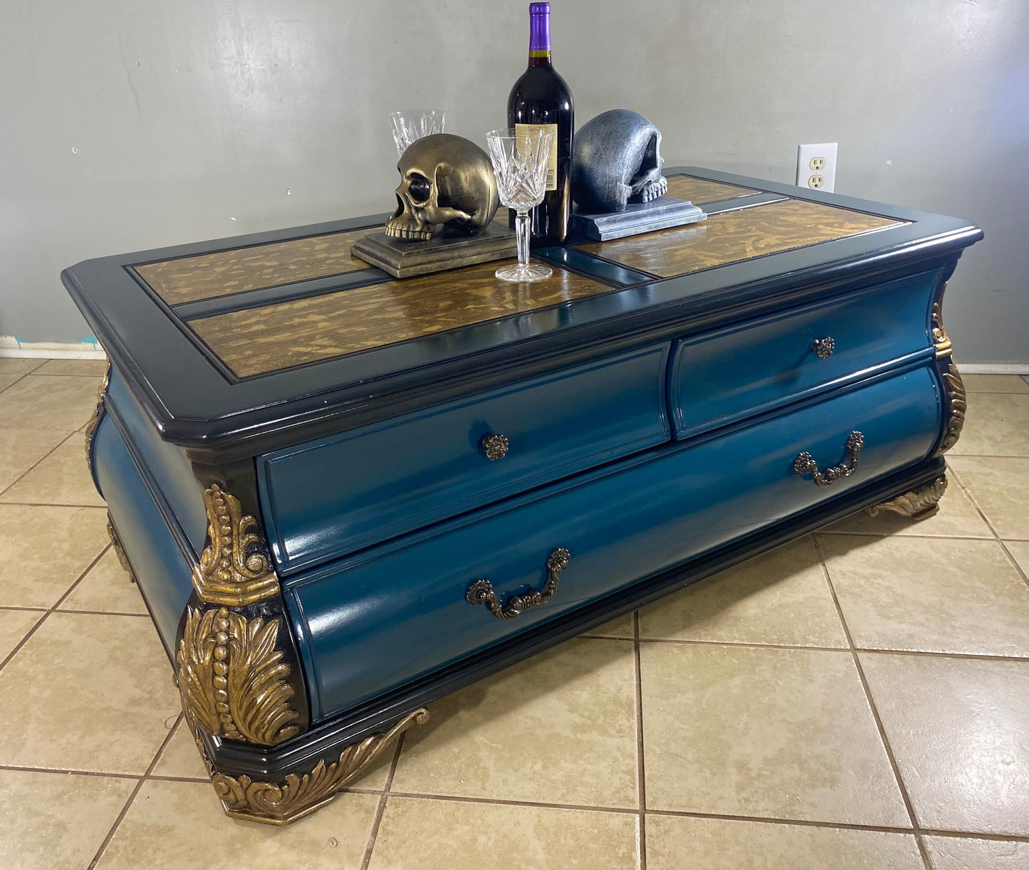 Wooden Coffee Table Gold Leaf Luxury Vintage Furniture 1