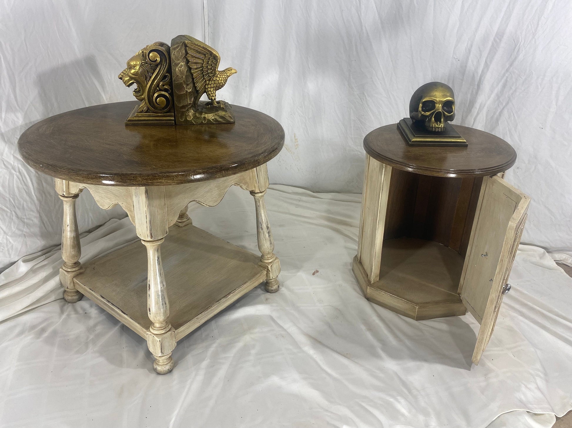 Wooden Side Table White Brown 9
