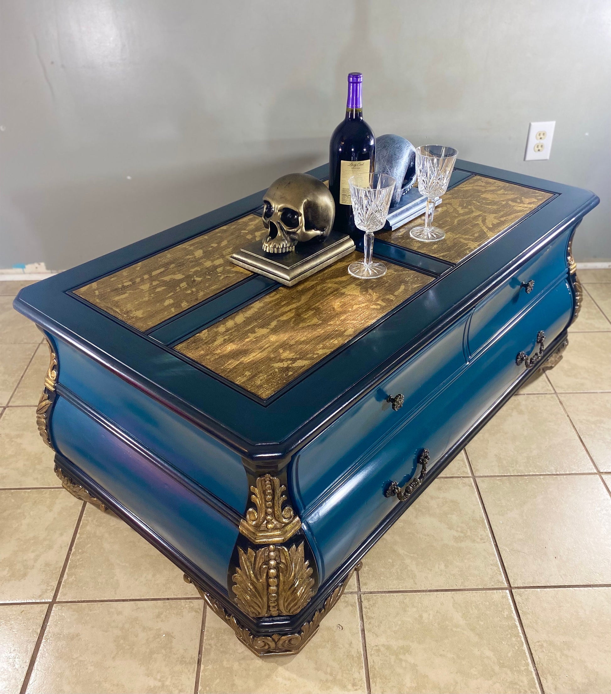 Wooden Coffee Table Gold Leaf Luxury Vintage Furniture 2