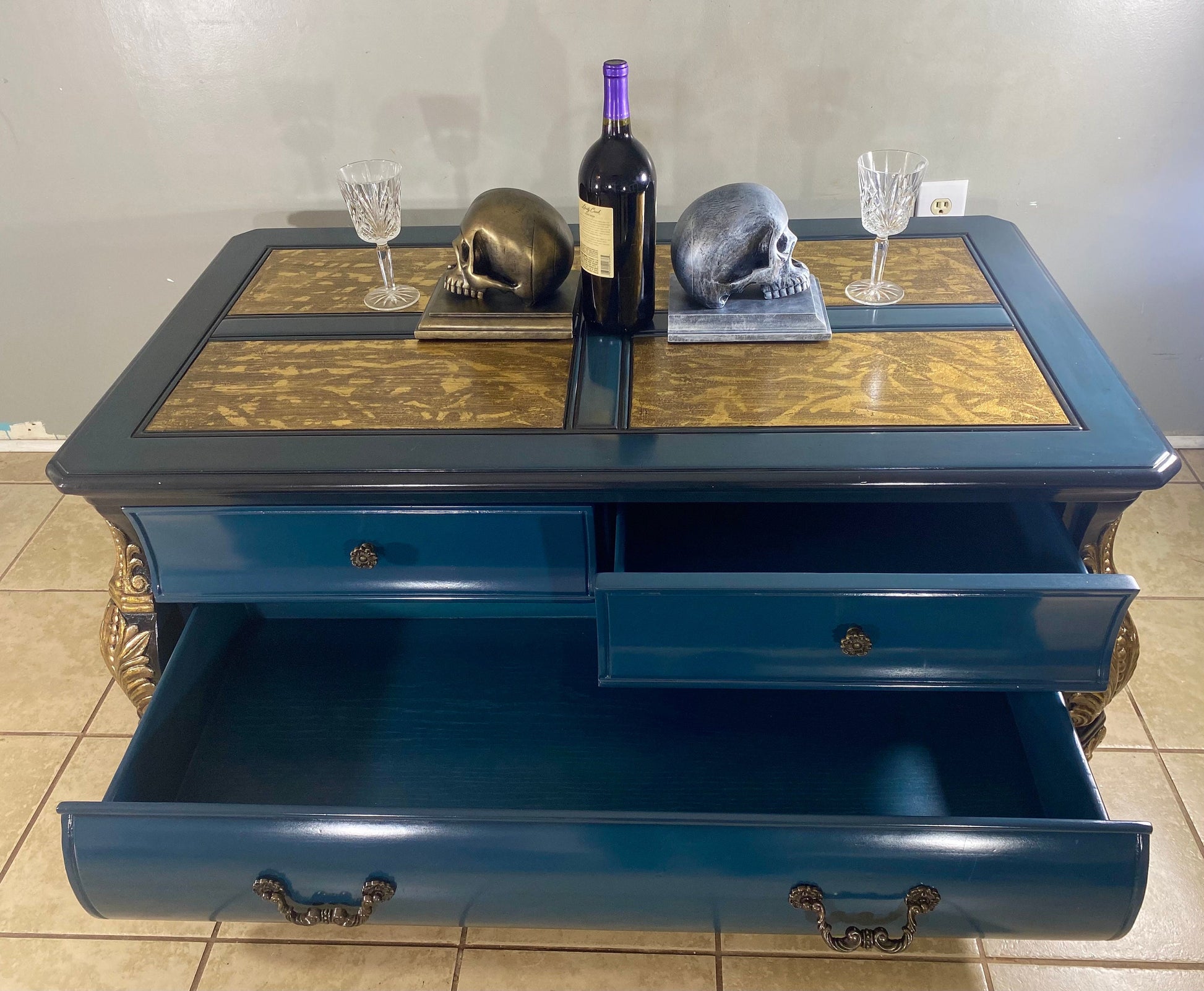 Wooden Coffee Table Gold Leaf Luxury Vintage Furniture 10