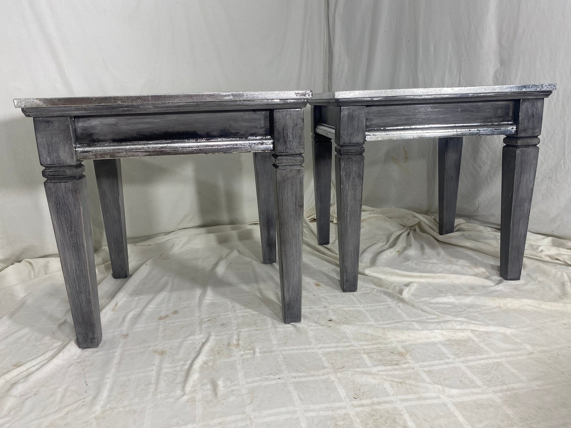 Luxurious Pair of Silver Leaf Side Tables Vintage Furniture 3