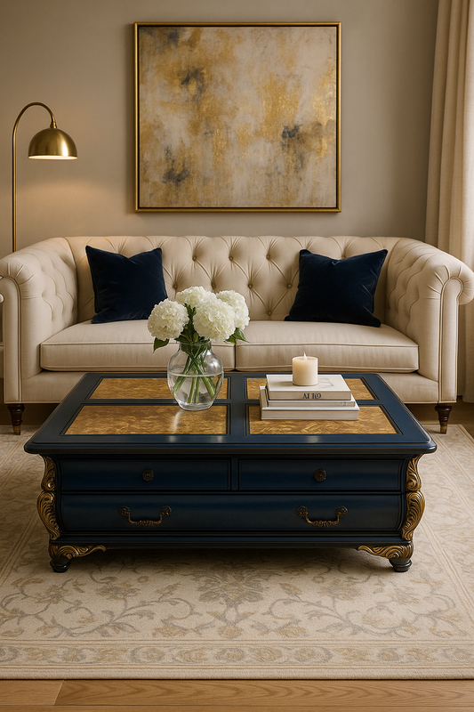 Wooden Coffee Table Gold Leaf Luxury Vintage Furniture