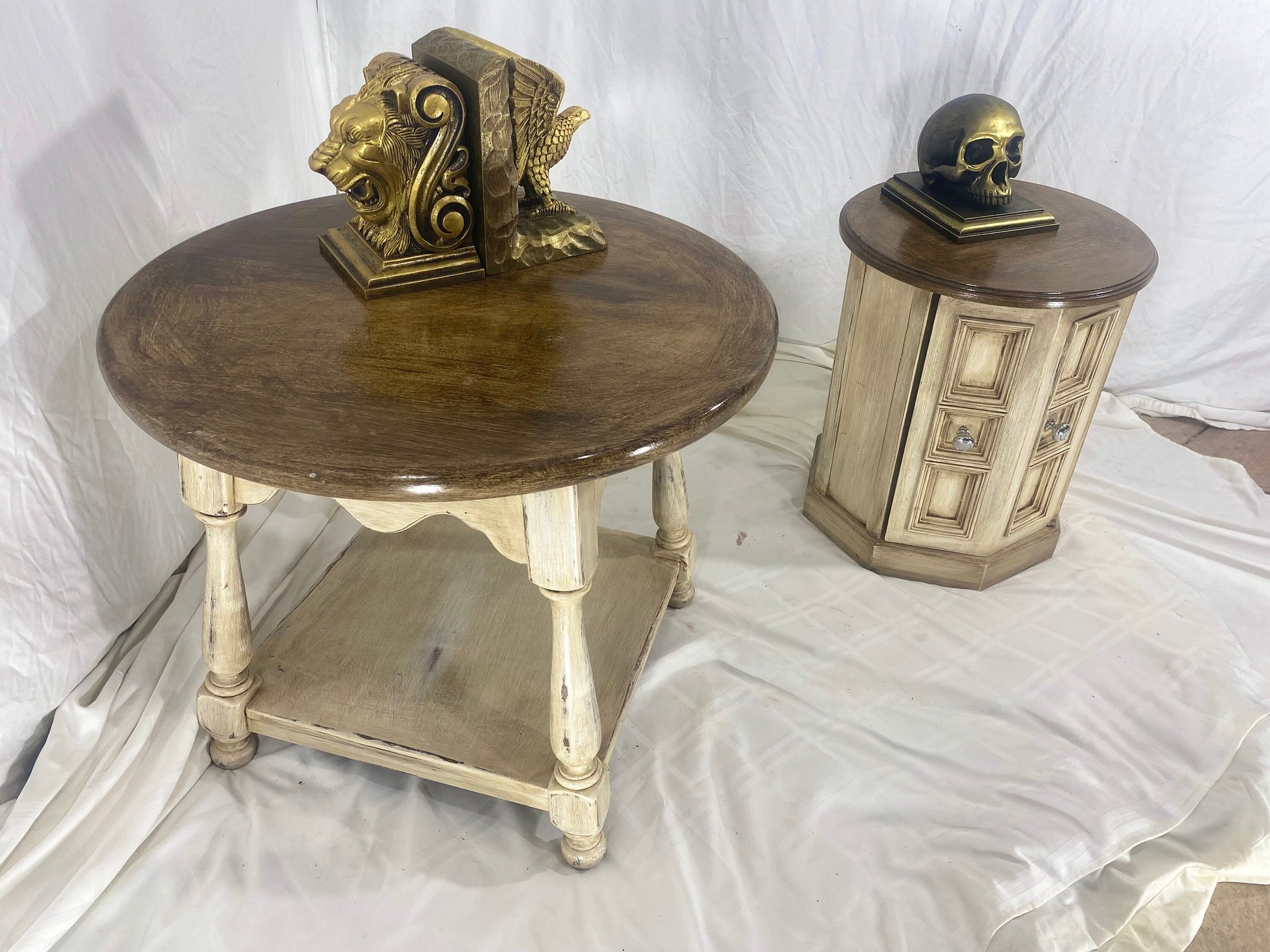 Wooden Side Table White Brown 3