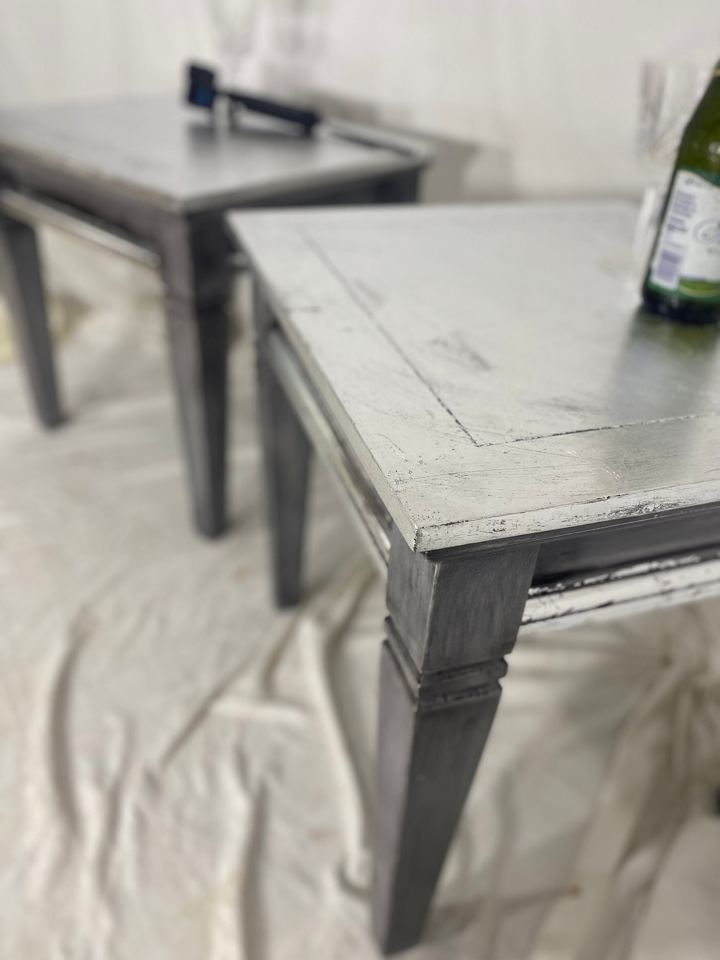 Luxurious Pair of Silver Leaf Side Tables Vintage Furniture 1