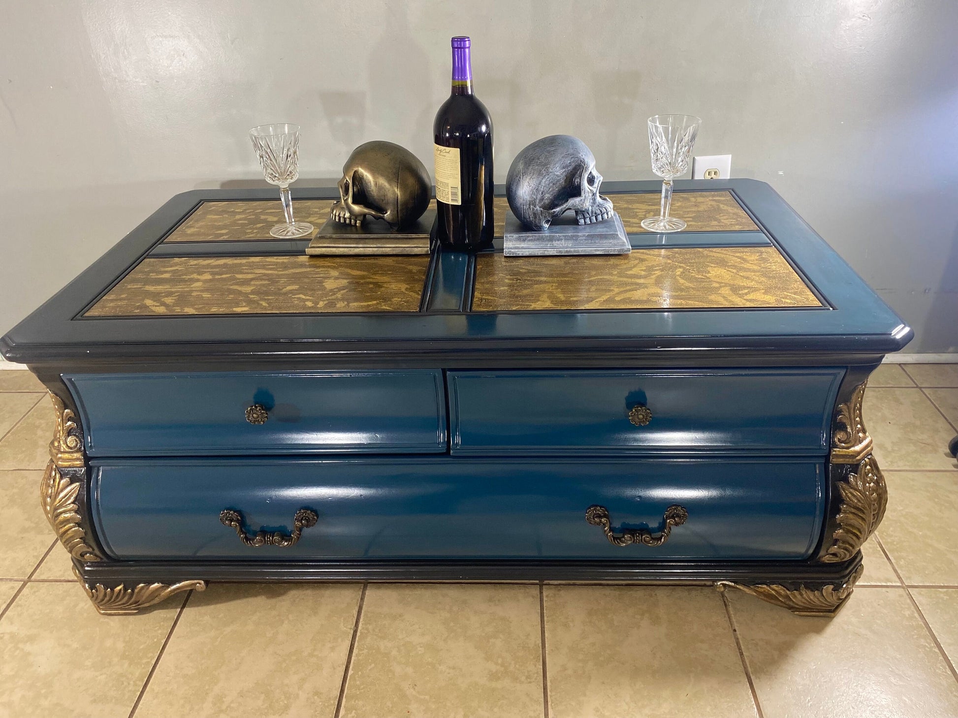 Wooden Coffee Table Gold Leaf Luxury Vintage Furniture 8