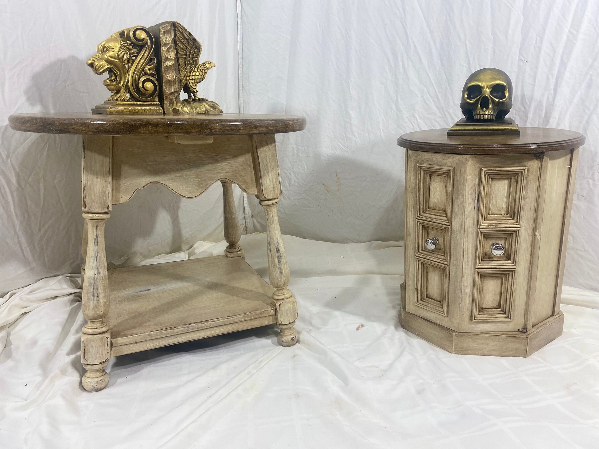 Wooden Side Table White Brown 1